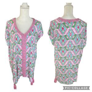 Macbeth Collection Diamond Print Pink Green Girly Swim Beach Coverup Size Medium